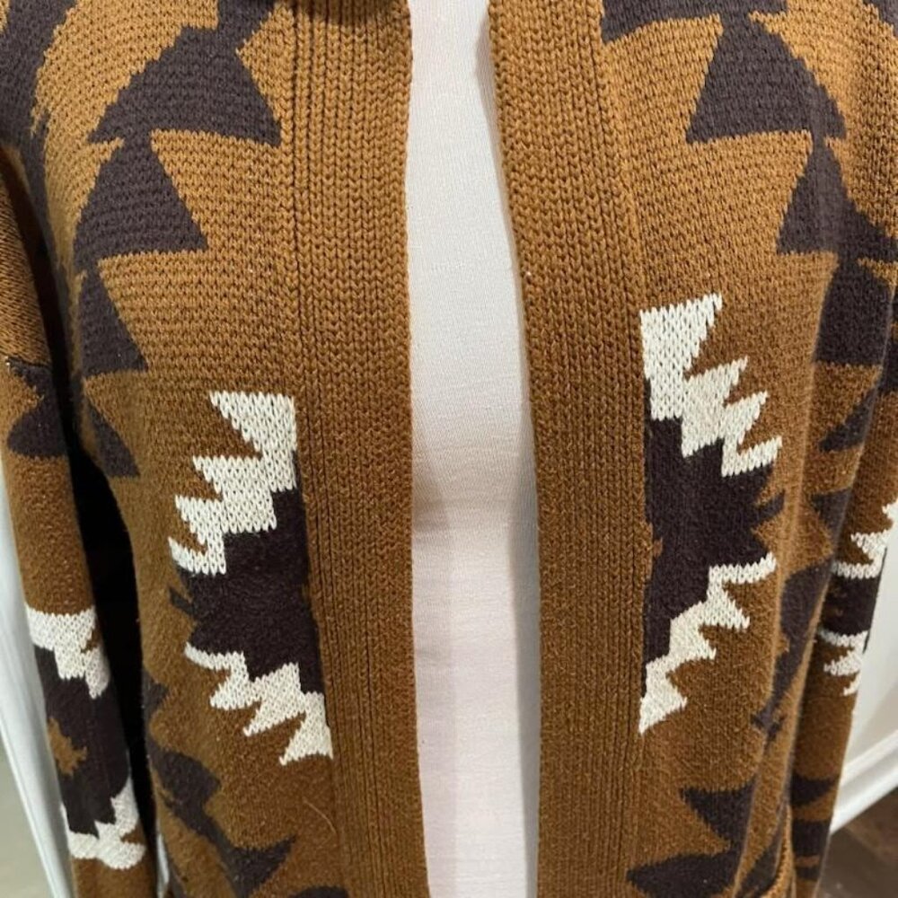 Lucky Brand Southwestern Aztec Pattern Open Front Cardigan Sz Large Brown Boho - Picture 4 of 12